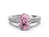 White gold Fancy Pink Oval  Solitaire Pavé Diamond Milgrain Engagement Ring with Four-Prong Setting_3