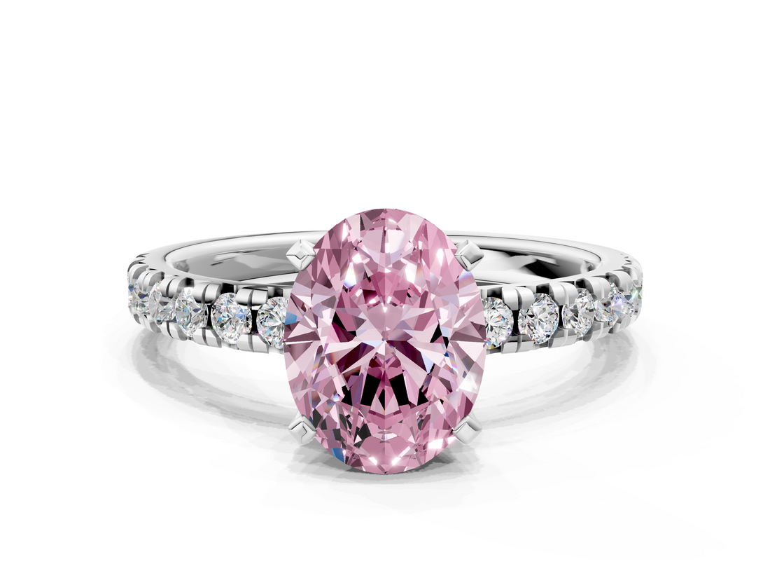 White gold Fancy Pink Oval  Solitaire Pave Diamond Engagement Ring with Four-Prong Setting_362