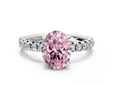 White gold Fancy Pink Oval  Solitaire Pave Diamond Engagement Ring with Four-Prong Setting_367