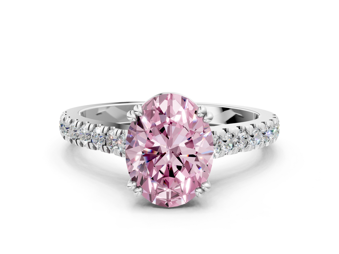 White gold Fancy Pink Oval  Solitaire Pave Diamond Engagement Ring with Prong Setting_20