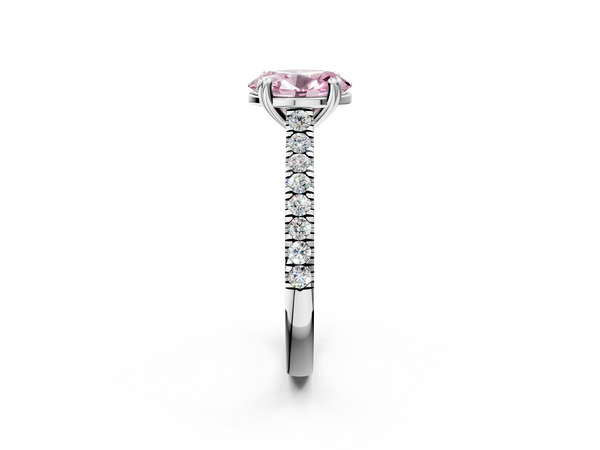 Platinum Fancy Pink Oval  Solitaire Pave Diamond Engagement Ring with Prong Setting