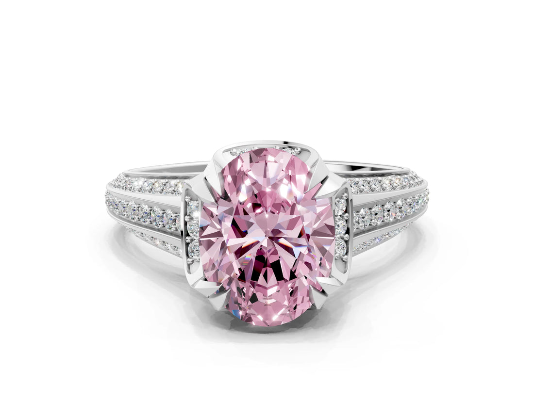 White gold Fancy Pink Oval  Solitaire Pave Split Shank Ring with Four-Prong Setting_168