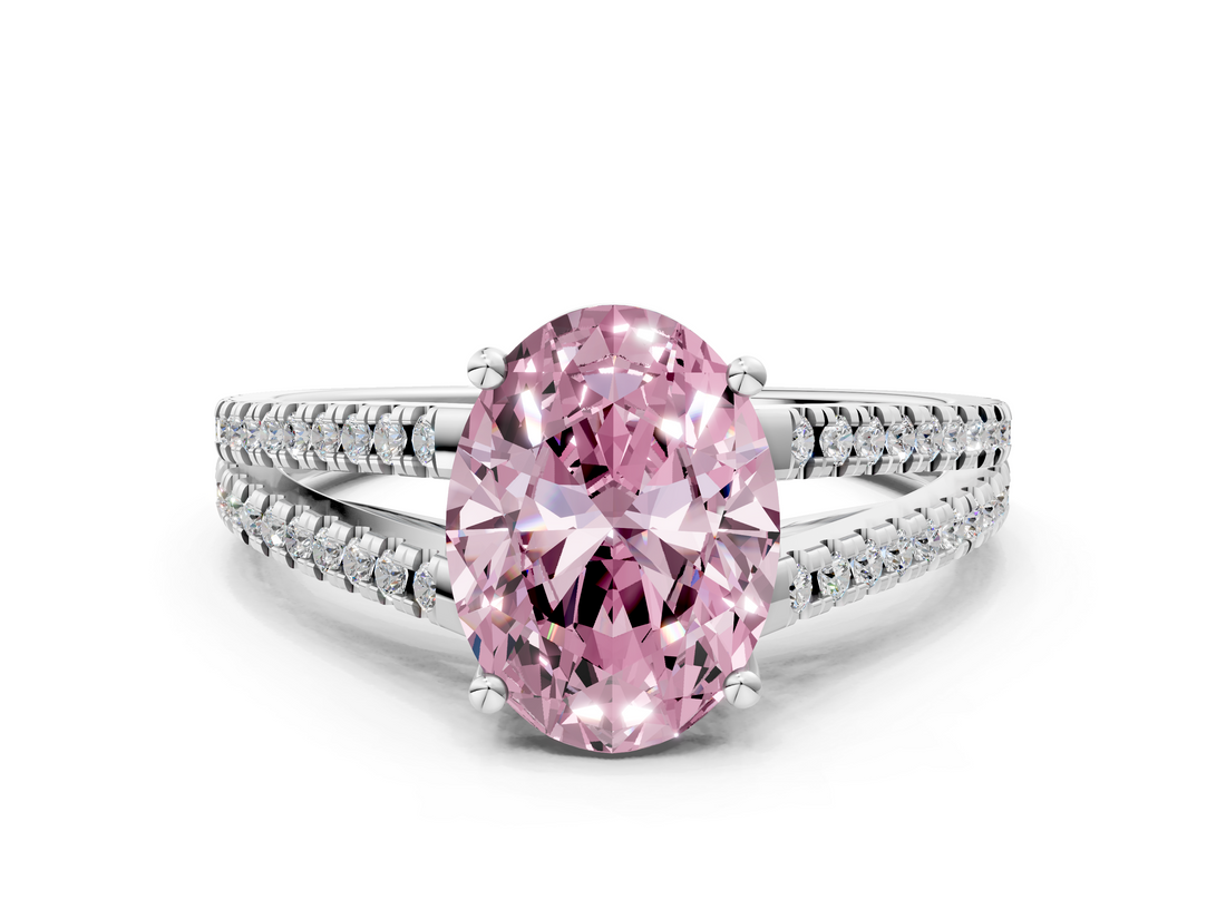 White gold Fancy Pink Oval  Solitaire Split Shank Pavé Diamond Engagement Ring_385