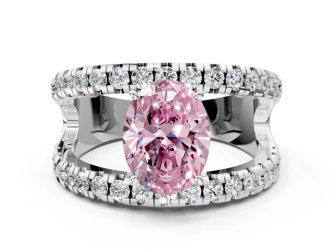 White gold Fancy Pink Oval  Solitaire Split Shank Pave Diamond Ring_49