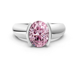 White gold Fancy Pink Oval  Solitaire Tension Set Diamond Ring with Wide Band_20