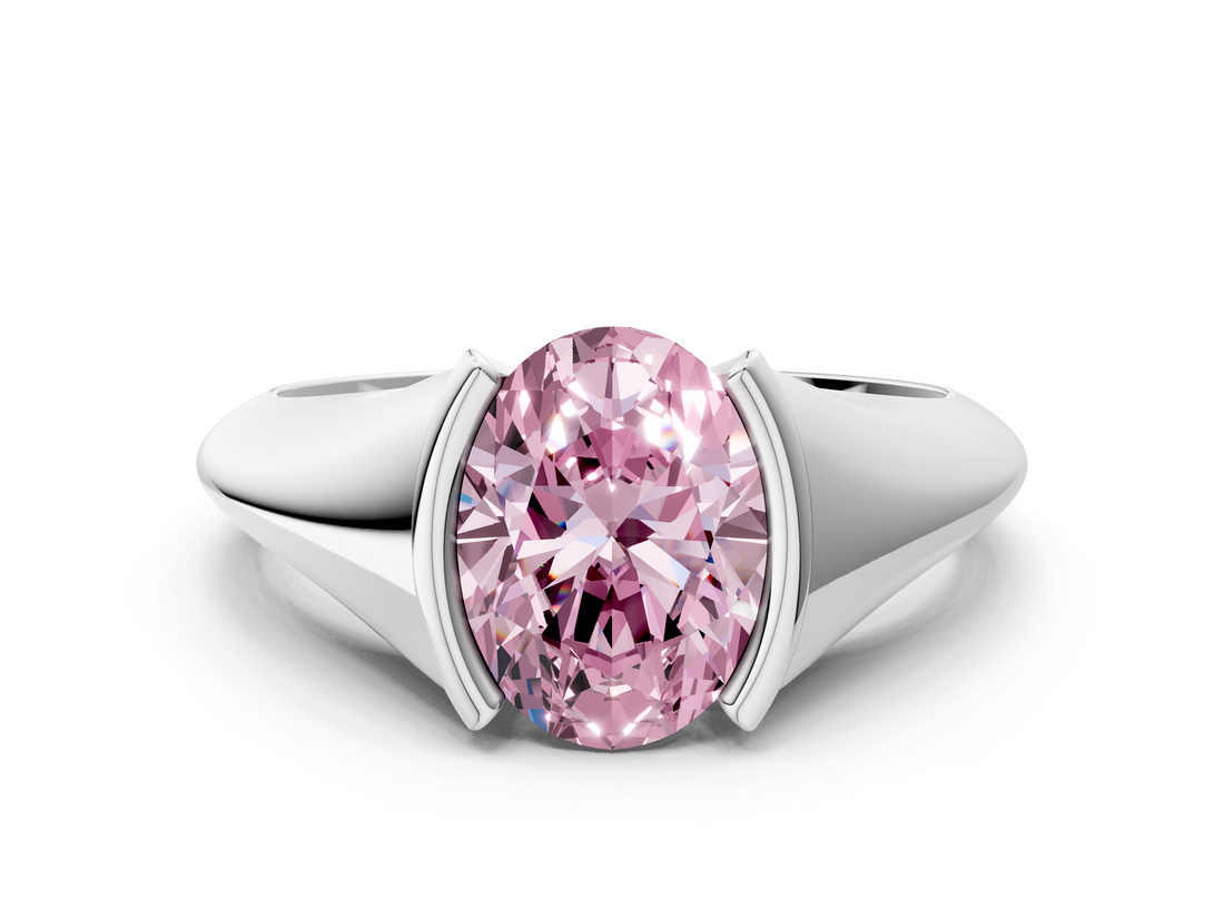 White gold Fancy Pink Oval  Solitaire Tension Set Diamond Ring_20