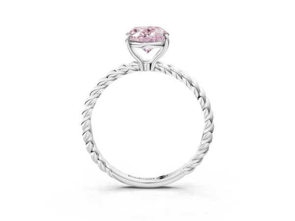 White Gold Oval Solitaire Engagement Ring Setting for Fancy Pink Center with Twisted Rope Band