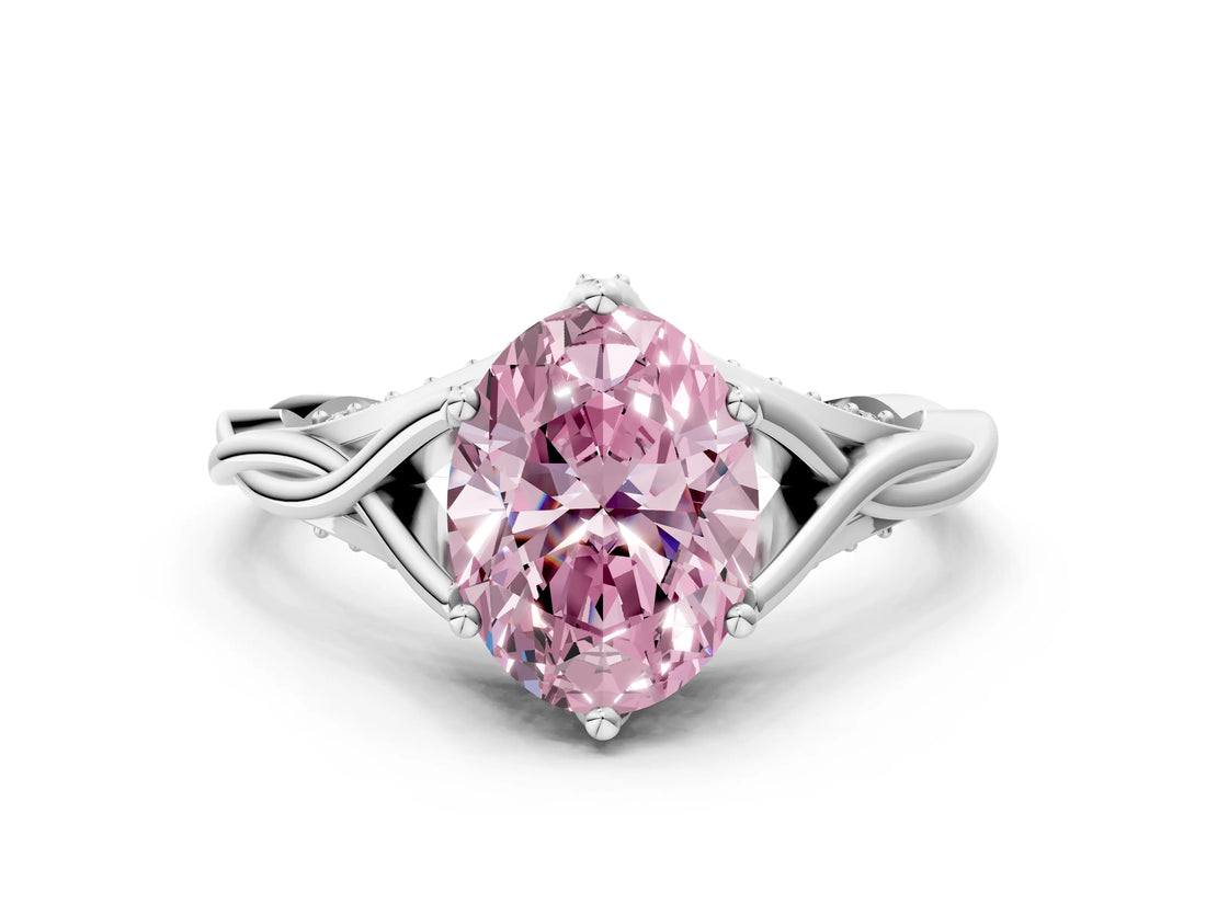 White gold Fancy Pink Oval  Solitaire Twist Band Six-Prong Setting 1
