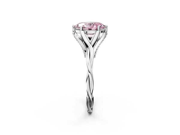 White gold Fancy Pink Oval  Solitaire Twist Band Six-Prong Setting