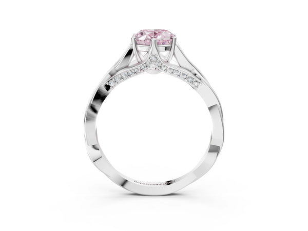 White gold Fancy Pink Oval  Solitaire Twist Band Six-Prong Setting