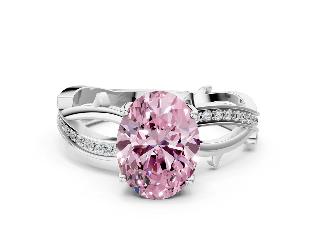 White gold Fancy Pink Oval  Solitaire Twist Band with Pavé Accents and Four-Prong Setting_20