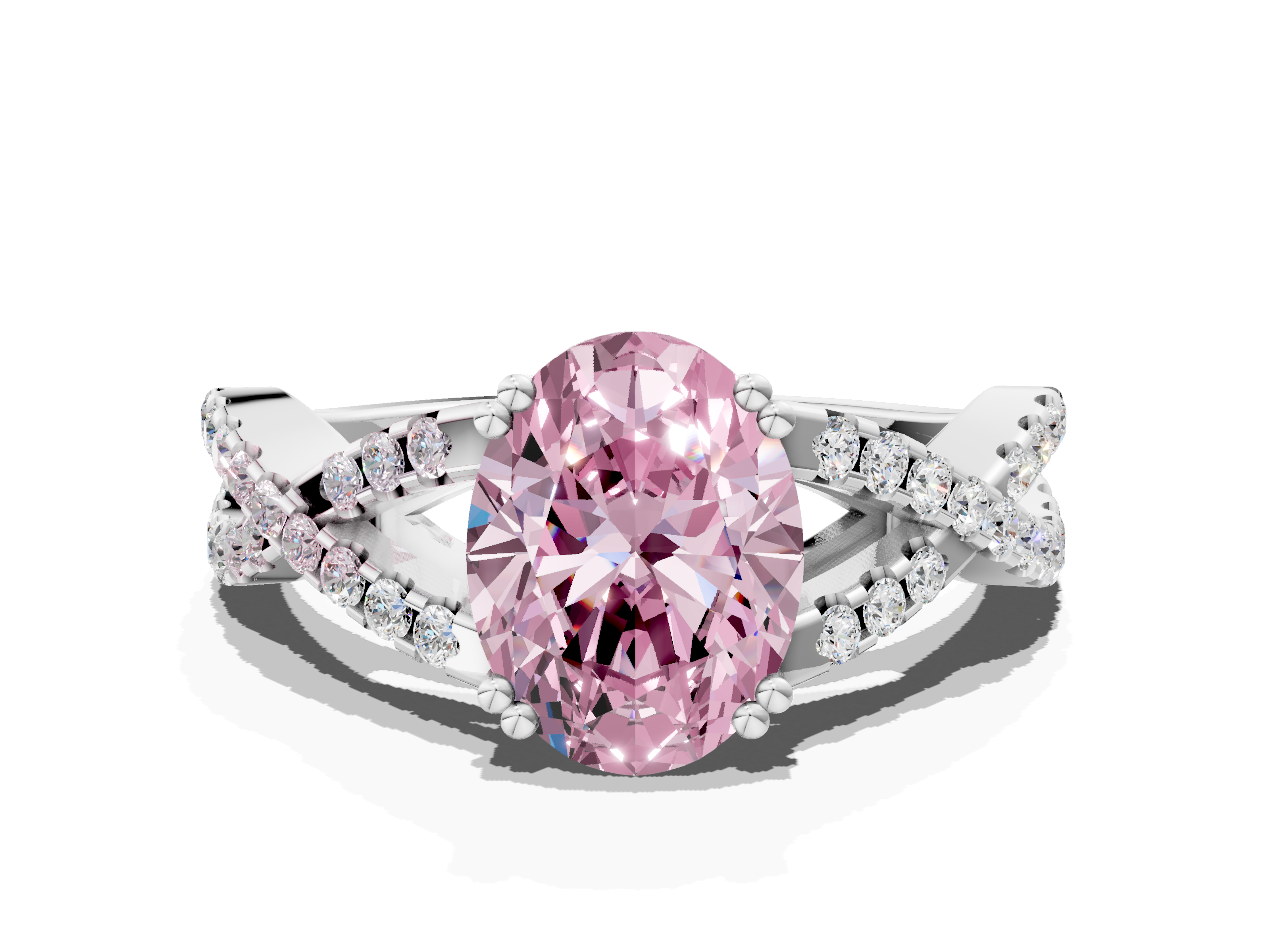 White gold Fancy Pink Oval  Solitaire Twist Band with Pavé Setting and Four-Prong Setting_17