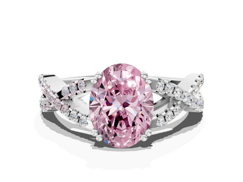 White gold Fancy Pink Oval  Solitaire Twist Band with Pavé Setting and Four-Prong Setting_17