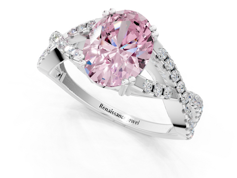 White gold Fancy Pink Oval  Solitaire Twist Band with Pavé Setting and Four-Prong Setting_18