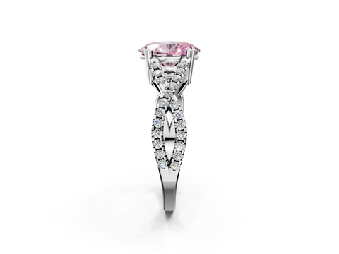 White gold Fancy Pink Oval  Solitaire Twist Band with Pavé Setting and Four-Prong Setting_19