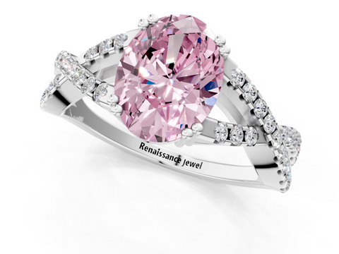 White gold Fancy Pink Oval  Solitaire Twist Band with Pavé Setting and Four-Prong Setting_20