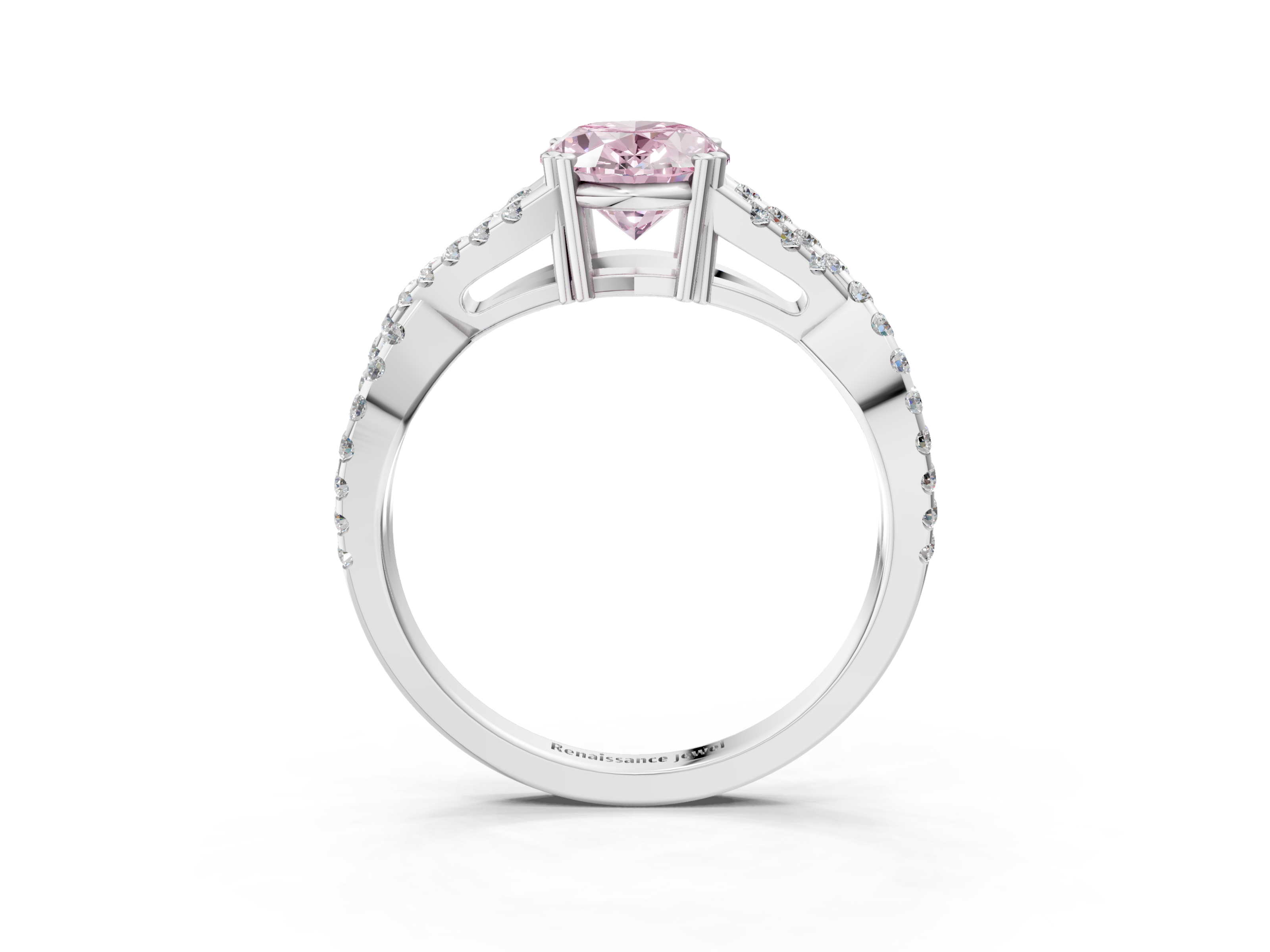 White gold Fancy Pink Oval  Solitaire Twist Band with Pavé Setting and Four-Prong Setting_21
