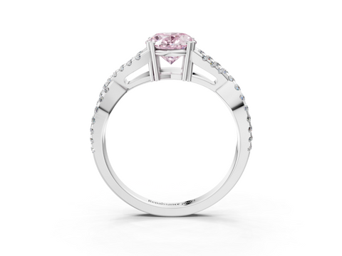 White gold Fancy Pink Oval  Solitaire Twist Band with Pavé Setting and Four-Prong Setting_21
