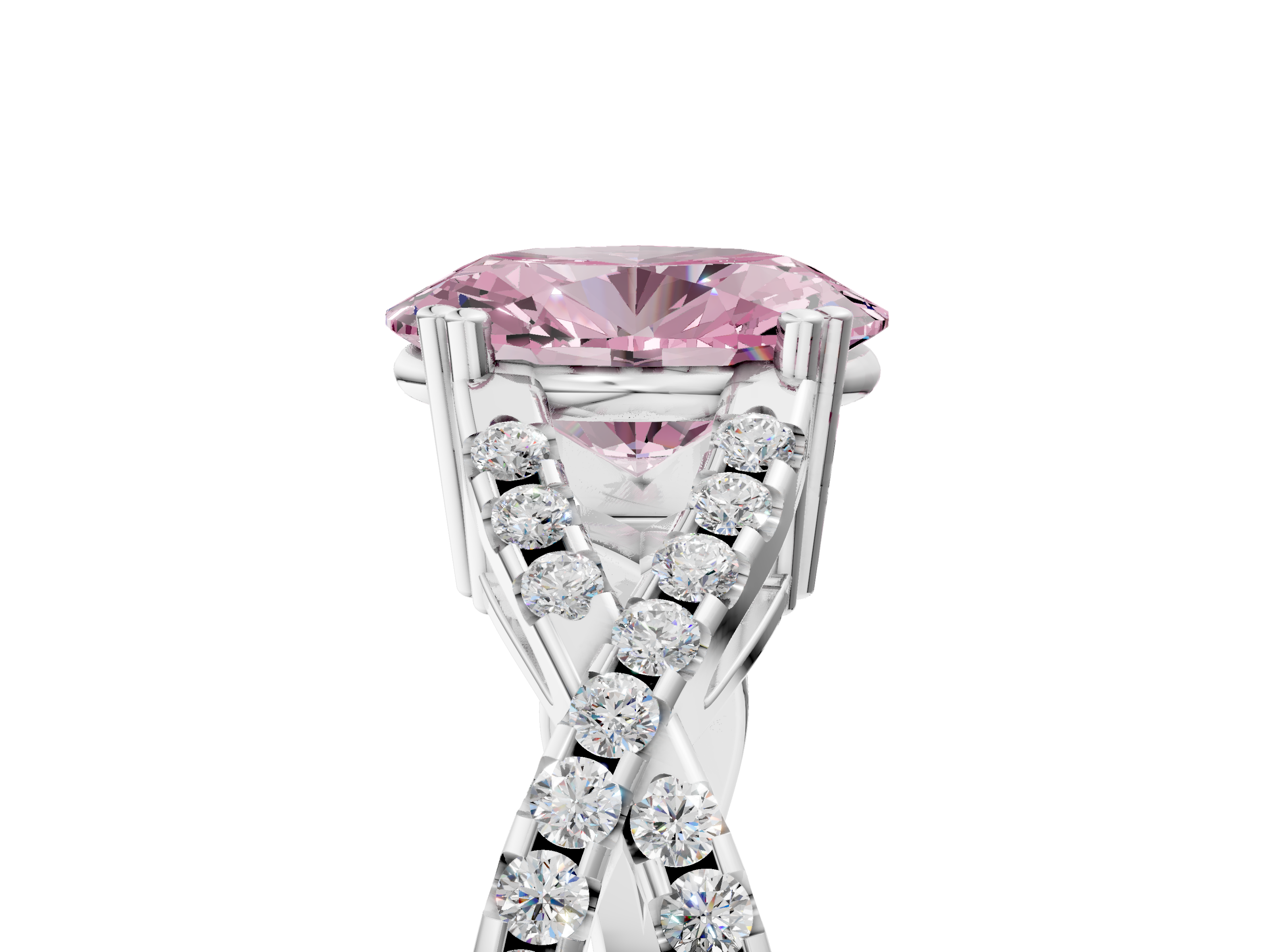 White gold Fancy Pink Oval  Solitaire Twist Band with Pavé Setting and Four-Prong Setting_22
