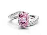 White gold Fancy Pink Oval  Solitaire Twist Band with Pave Set Diamonds and Four-Prong Setting_142