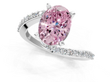 White gold Fancy Pink Oval  Solitaire Twist Band with Pave Set Diamonds and Four-Prong Setting_143