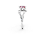 White gold Fancy Pink Oval  Solitaire Twist Band with Pave Set Diamonds and Four-Prong Setting_144