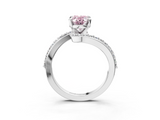 White gold Fancy Pink Oval  Solitaire Twist Band with Pave Set Diamonds and Four-Prong Setting_145