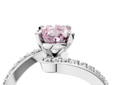 White gold Fancy Pink Oval  Solitaire Twist Band with Pave Set Diamonds and Four-Prong Setting_146