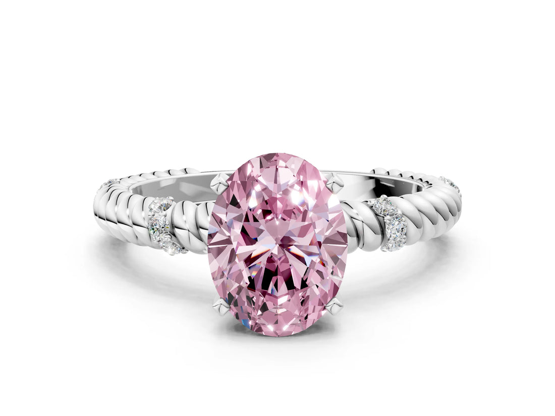 White gold Fancy Pink Oval  Solitaire Twisted Band Prong Set Engagement Ring_61