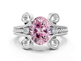 White gold Fancy Pink Oval  Solitaire Twisted Band Scroll Prong Ring_3