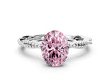 White gold Fancy Pink Oval  Solitaire Twisted Band with Bead Prong Setting_402