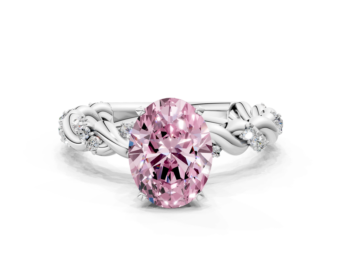 White gold Fancy Pink Oval  Solitaire Twisted Band with Pavé Accents and Four-Prong Setting_3