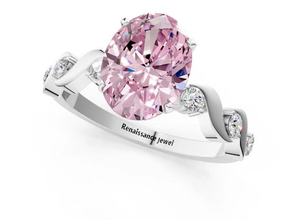 White gold Fancy Pink Oval  Solitaire Twisted Band with Prong Setting
