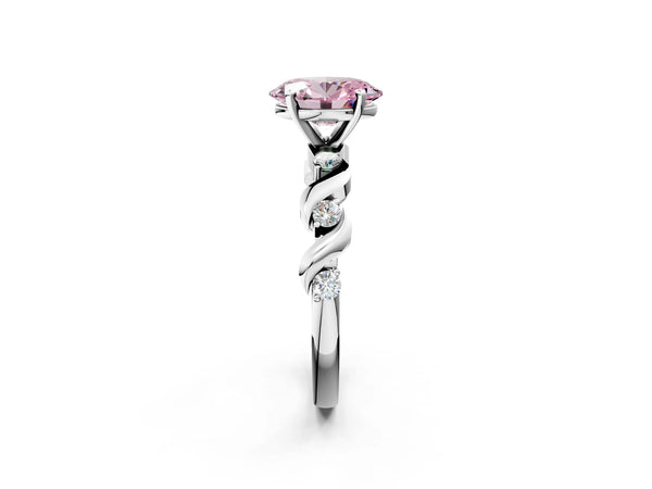 White gold Fancy Pink Oval  Solitaire Twisted Band with Prong Setting