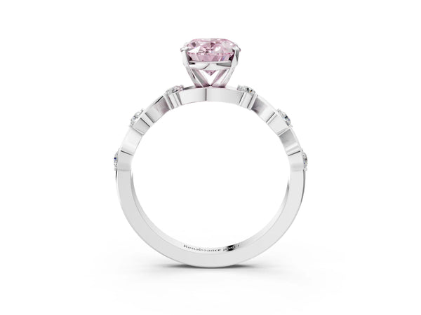 White gold Fancy Pink Oval  Solitaire Twisted Band with Prong Setting