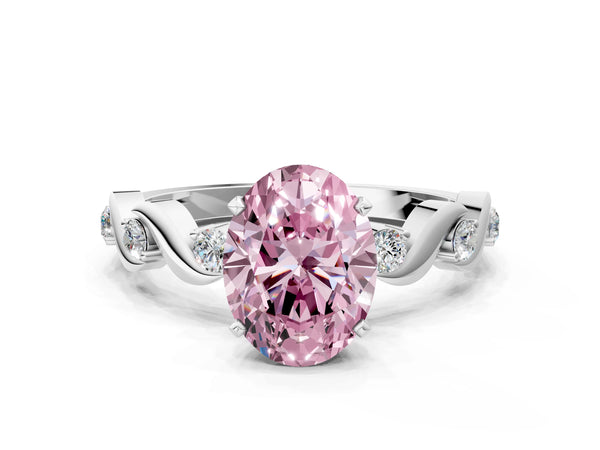 White gold Fancy Pink Oval  Solitaire Twisted Band with Prong Setting