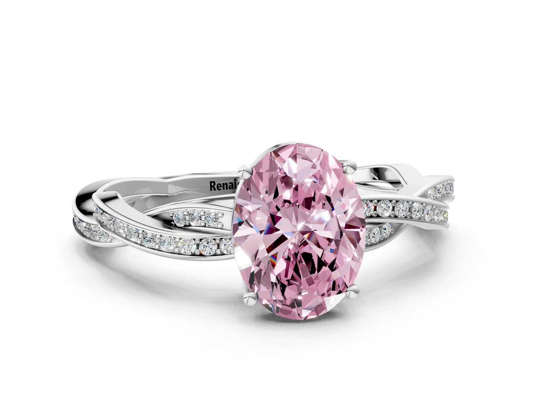 White gold Fancy Pink Oval  Solitaire Twisted Pave Diamond Ring with Four-Prong Setting_12
