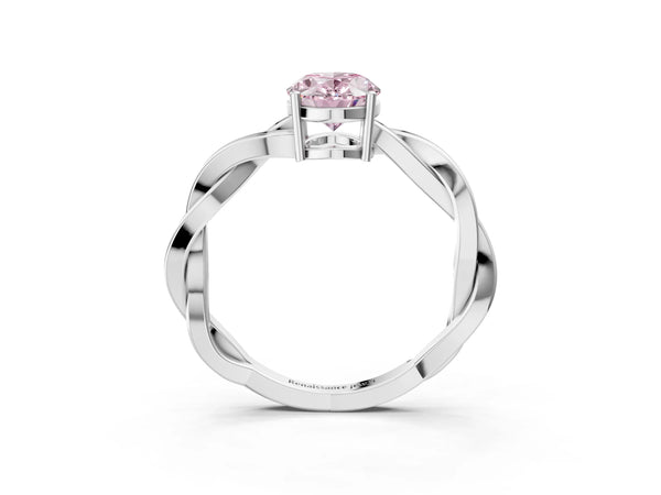 White gold Fancy Pink Oval  Solitaire Twisted Pave Diamond Ring with Four-Prong Setting