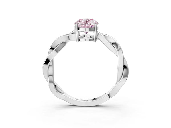 White gold Fancy Pink Oval  Solitaire Twisted Pave Diamond Ring with Four-Prong Setting