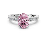 White gold Fancy Pink Oval  Solitaire with Pavé Band and Four-Prong Setting_342