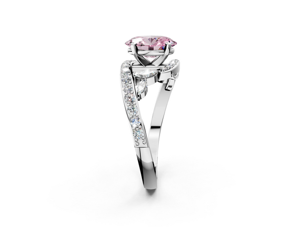 White gold Fancy Pink Oval  Solitaire with Pavé Twist Band and Four-Prong Setting
