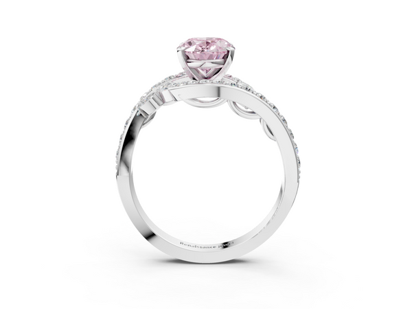 White gold Fancy Pink Oval  Solitaire with Pavé Twist Band and Four-Prong Setting