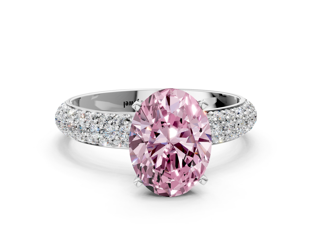 White gold Fancy Pink Oval  Solitaire with Pave Band and Four-Prong Setting_3