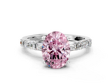 White gold Fancy Pink Oval  Solitaire with Side Baguettes and Channel Set Band_45