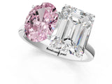 White gold Fancy Pink Oval  and Emerald Cut Toi Moi Ring with Prong Setting_63