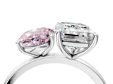 White gold Fancy Pink Oval  and Emerald Cut Toi Moi Ring with Prong Setting_66
