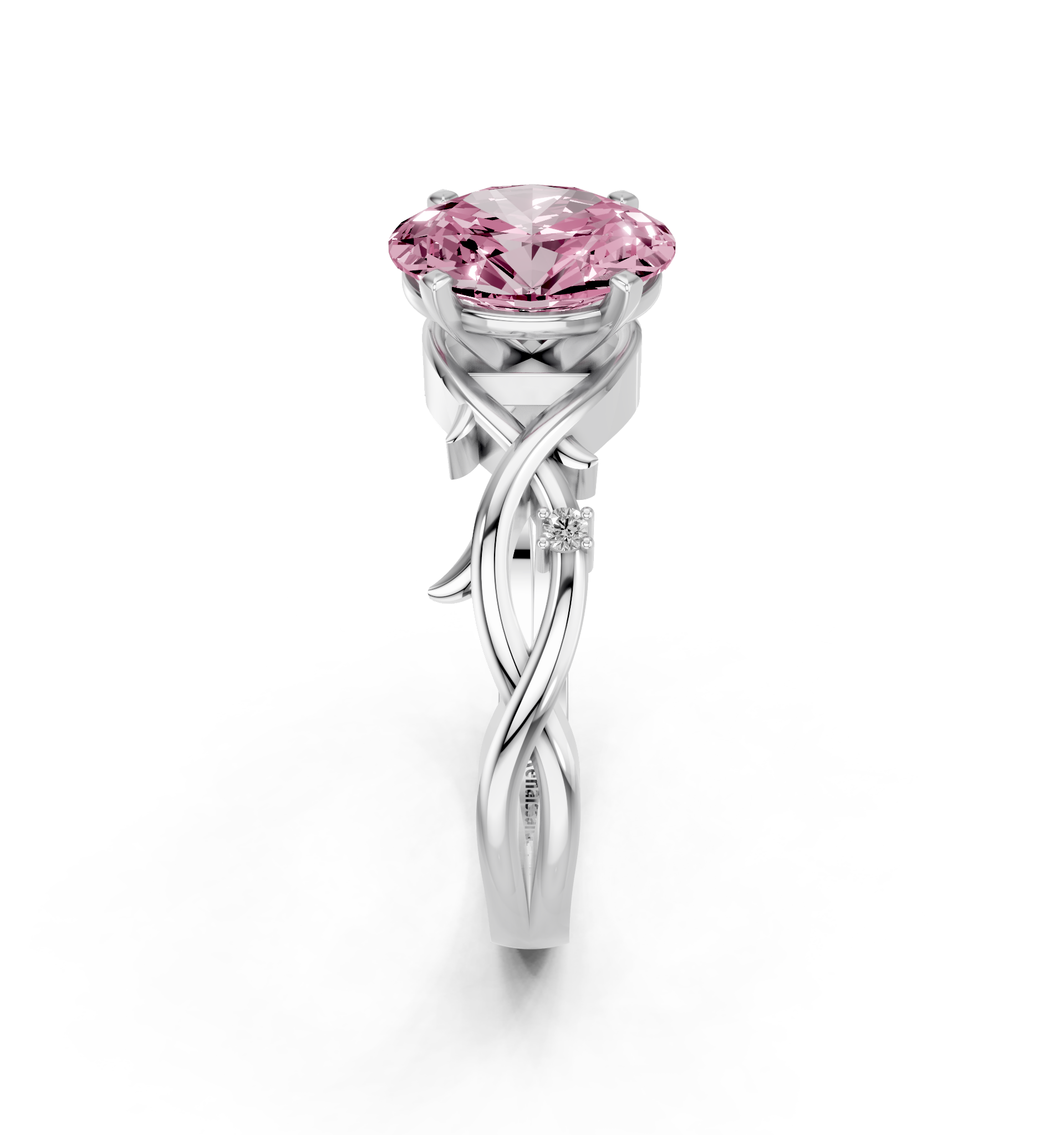 White gold Fancy Pink Oval cut Solitaire Twisted Band Prong Setting Ring_8