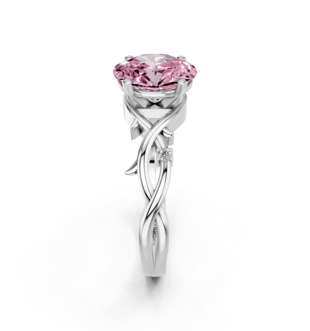 White gold Fancy Pink Oval cut Solitaire Twisted Band Prong Setting Ring_8