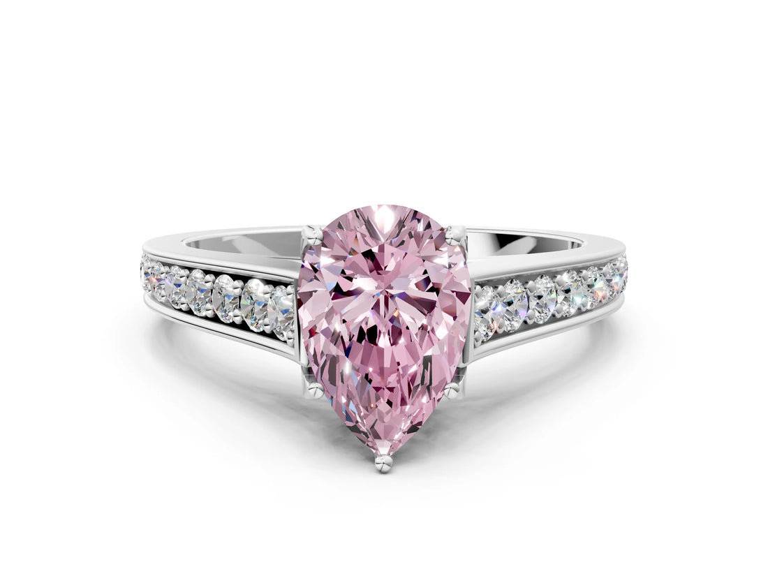White gold Fancy Pink Pear  Brilliant Cut Diamond Engagement Ring with Pavé Band and Four-Prong Setting_49
