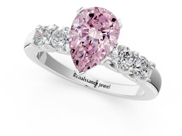 White gold Fancy Pink Pear  Brilliant Cut Diamond Five-Stone Prong Set Engagement Ring with Channel Band